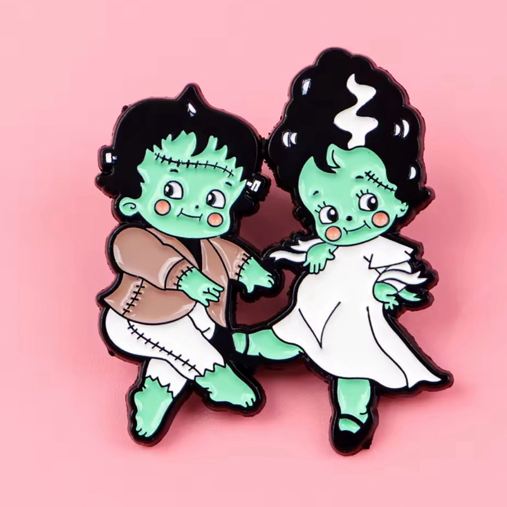 Adorable Frankenstein and Bride of Frankenstein Enamel Pin